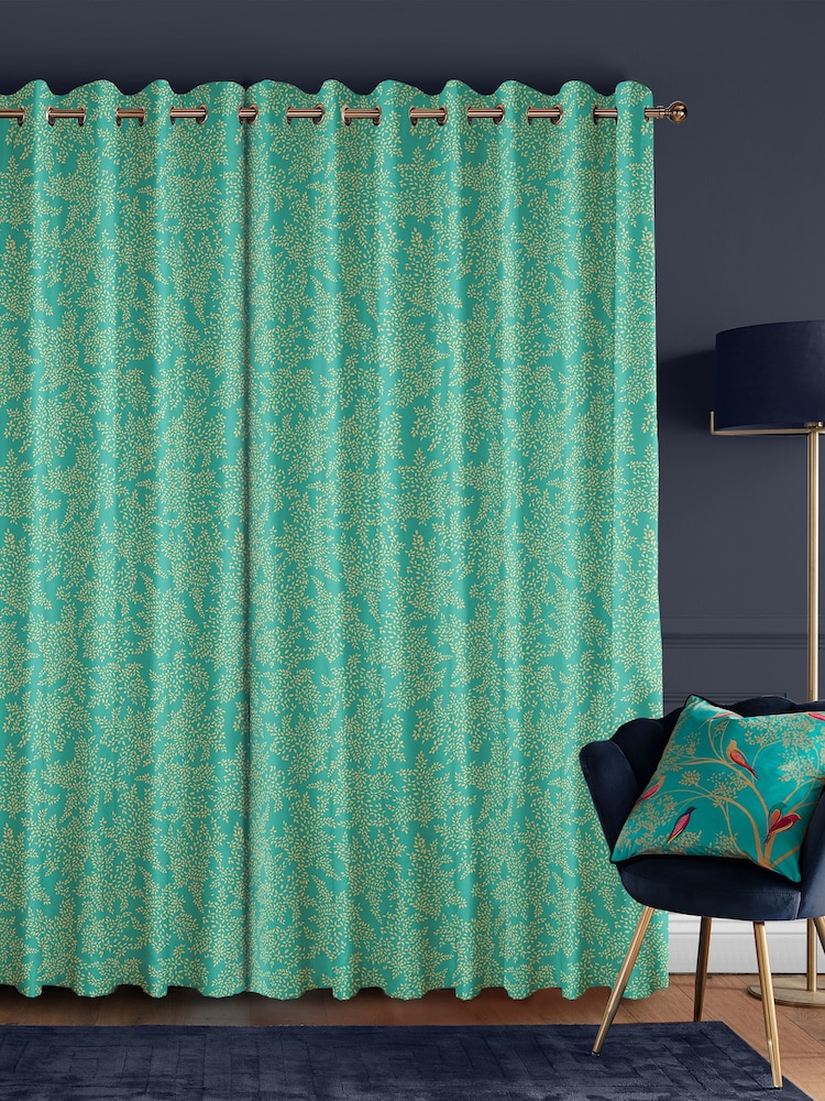 Sara Miller Green Little Leaves Made to Measure Curtains - Image 2 of 9