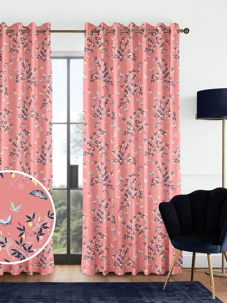 Sara Miller Peach 100% Cotton Butterflies & Trellis Made to Measure Curtains - Image 1 of 9
