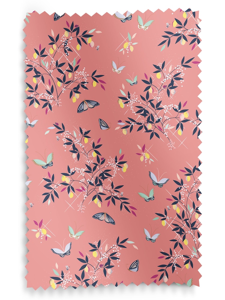Sara Miller Peach 100% Cotton Butterflies & Trellis Made to Measure Curtains - Image 9 of 9
