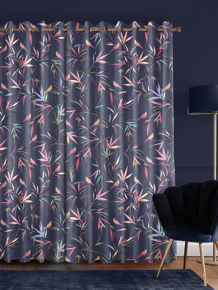 Sara Miller Smokey Blue 100% Cotton Made to Measure Curtains - Image 2 of 9