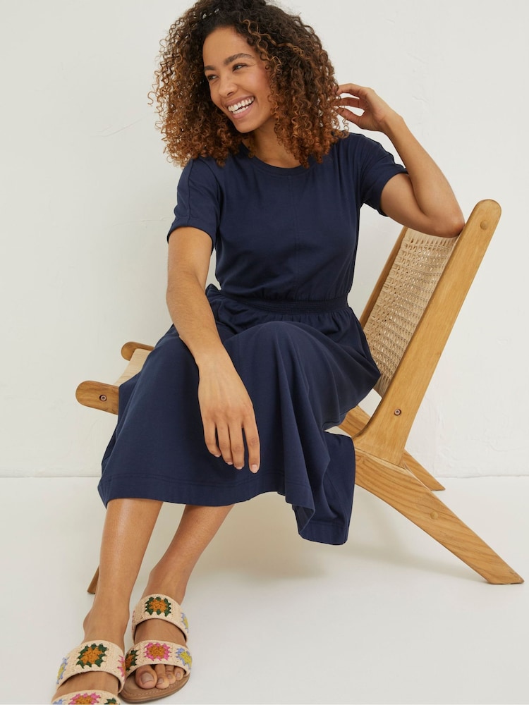 FatFace Blue Navi Jersey Midi Dress - Image 3 of 6