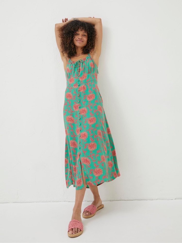 FatFace Green Ariel Bali Blooms Midi Dress - Image 1 of 5