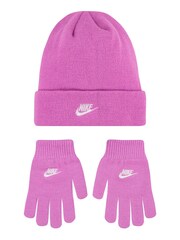 Nike Pink Kids Club Beanie Hat and Gloves Set - Image 1 of 3