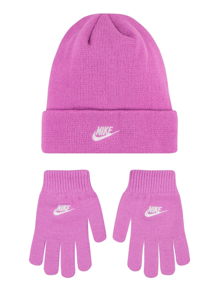 Nike Pink Kids Club Beanie Hat and Gloves Set - Image 1 of 3