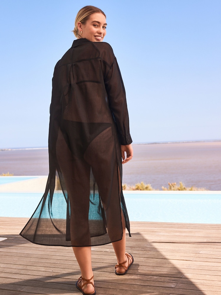 Black Maxi Beach Shirt Cover Up - Image 2 of 7