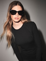 Black Soft Touch Ribbed Long Sleeve T-Shirt with TENCEL™ Lyocell - Image 1 of 6