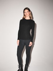 Black Soft Touch Ribbed Long Sleeve T-Shirt with TENCEL™ Lyocell - Image 2 of 6