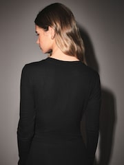 Black Soft Touch Ribbed Long Sleeve T-Shirt with TENCEL™ Lyocell - Image 3 of 6