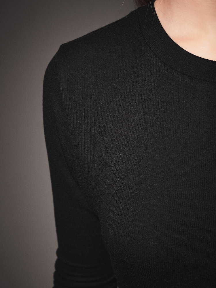 Noir - T-shirt côtelé doux à manches longues avec TENCEL™ Lyocell - Image 4 of 6