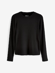 Black Soft Touch Ribbed Long Sleeve T-Shirt with TENCEL™ Lyocell - Image 5 of 6