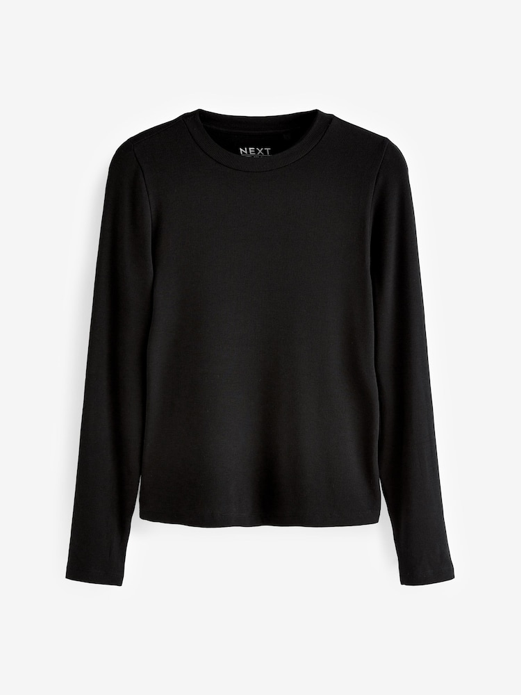 Noir - T-shirt côtelé doux à manches longues avec TENCEL™ Lyocell - Image 5 of 6