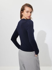 Navy Soft Touch Ribbed Long Sleeve T-Shirt with TENCEL™ Lyocell - Image 3 of 6