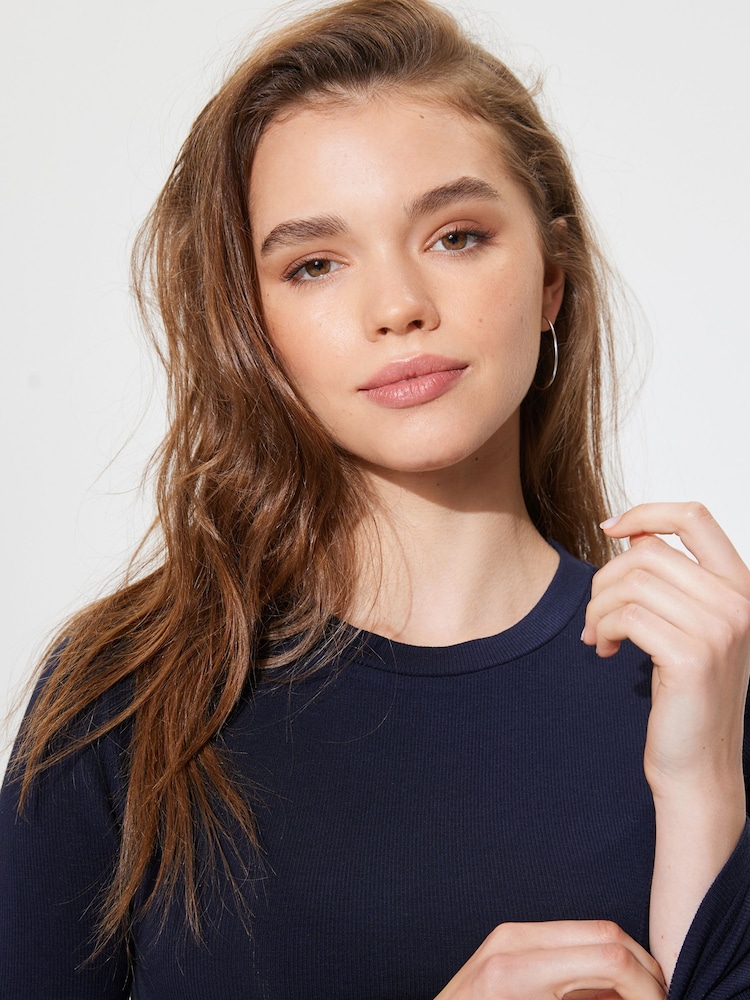 Navy Soft Touch Ribbed Long Sleeve T-Shirt with TENCEL™ Lyocell - Image 4 of 4