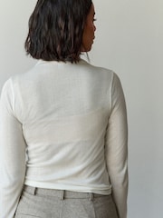 White Long Sleeve High Neck Semi-Sheer Top - Image 3 of 6