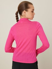 Bright Pink Long Sleeve High Neck Semi-Sheer Top - Image 2 of 5