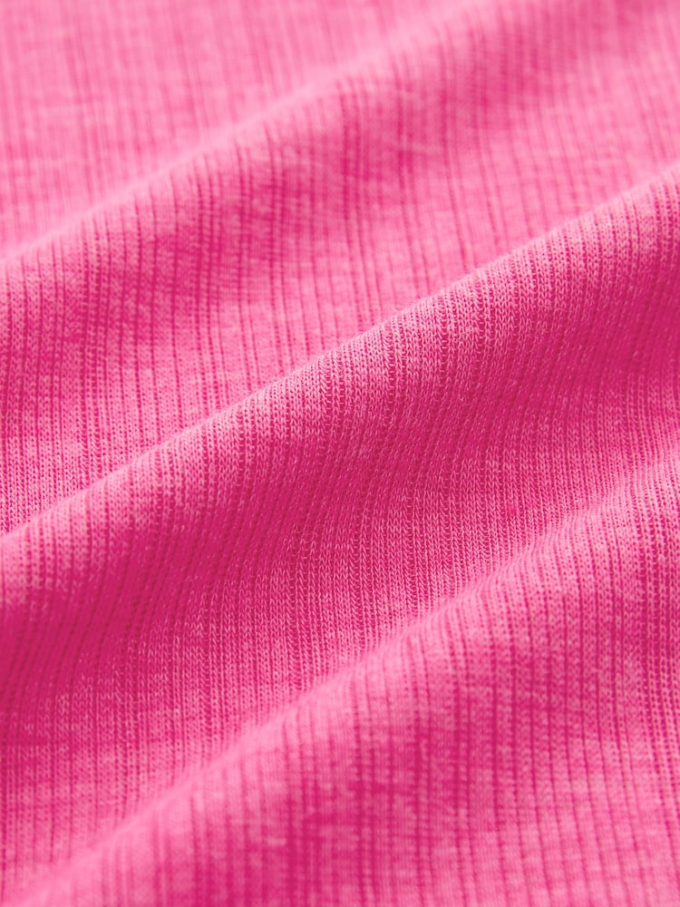 Bright Pink Long Sleeve High Neck Semi-Sheer Top - Image 5 of 5