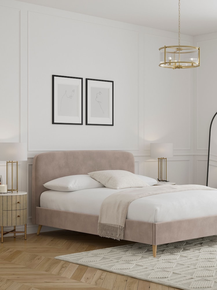Natural Pebble Opulent Velvet Matson Upholstered Bed Frame - Image 1 of 7
