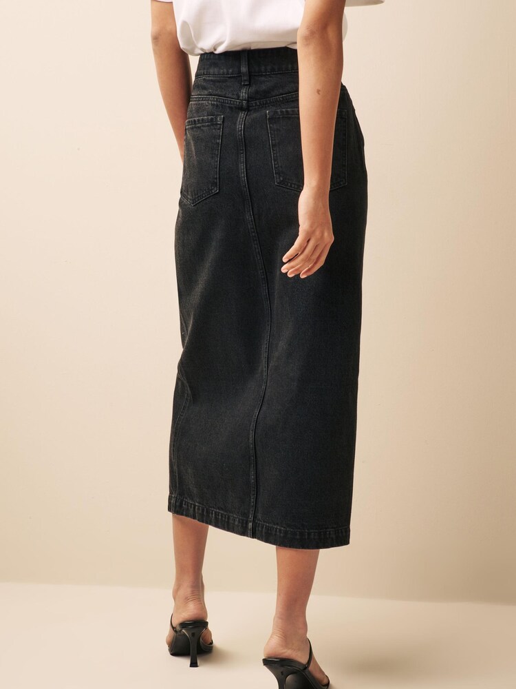 Noir - Jupe midi fendue en denim - Image 3 of 6