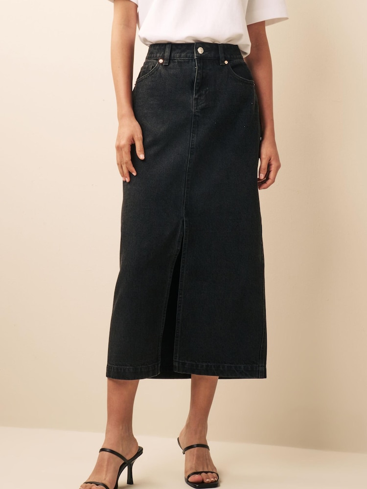 Noir - Jupe midi fendue en denim - Image 4 of 6