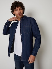 Threadbare Dark Blue Denim Long Sleeve 100% Cotton Shirt - Image 1 of 4