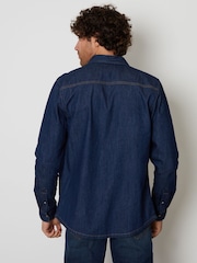 Threadbare Dark Blue Denim Long Sleeve 100% Cotton Shirt - Image 2 of 4