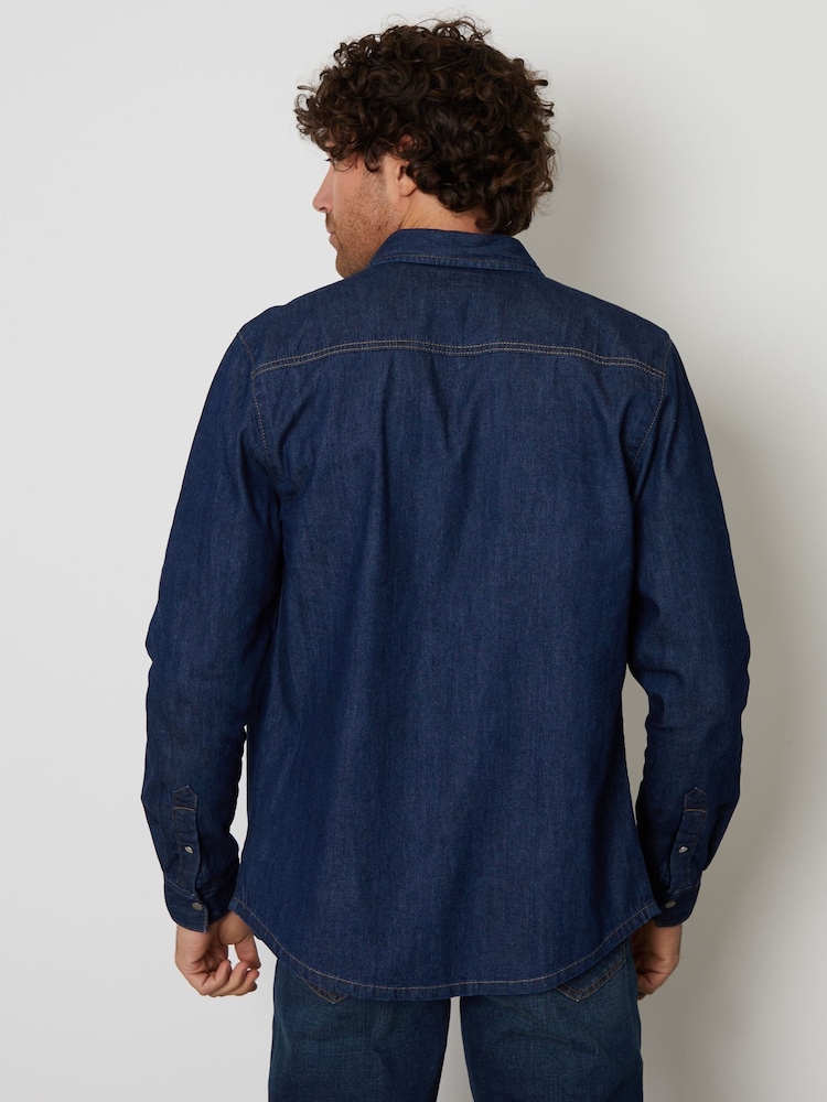 Threadbare Dark Blue Denim Long Sleeve 100% Cotton Shirt - Image 2 of 4