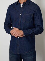 Threadbare Dark Blue Denim Long Sleeve 100% Cotton Shirt - Image 4 of 4