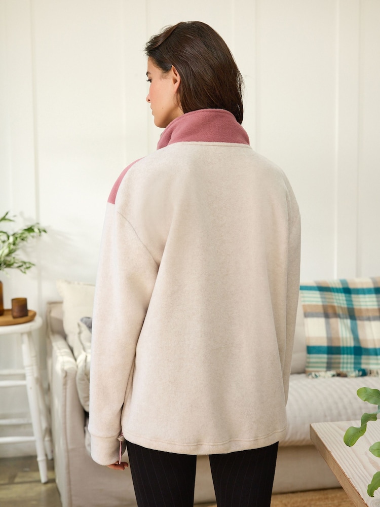 Roz/Ecru - Bluză din fleece cu fermoar pe jumătate - Image 4 of 8