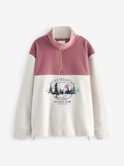 Pink/Ecru Half Zip Fleece Top - Image 7 of 8