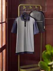 Navy Blue Geo Print Polo Shirt - Image 1 of 13