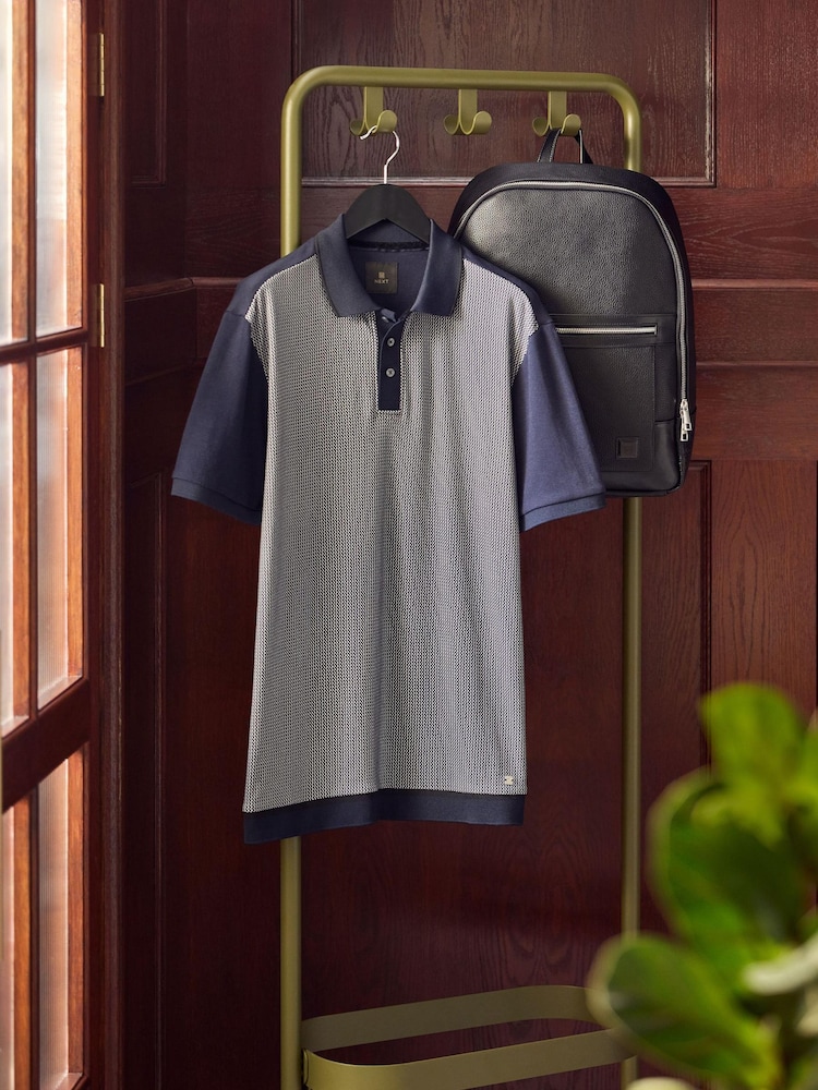 Navy Blue Geo Print Polo Shirt - Image 1 of 13