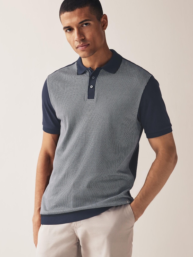 Navy Blue Geo Print Polo Shirt - Image 13 of 13