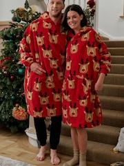 Red Reindeer Matching Family Womens Oversized Blanket Hoodie - Image 3 of 7