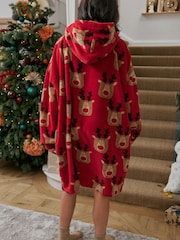 Red Reindeer Matching Family Womens Oversized Blanket Hoodie - Image 4 of 7