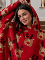 Red Reindeer Matching Family Womens Oversized Blanket Hoodie - Image 5 of 7
