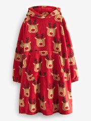 Red Reindeer Matching Family Womens Oversized Blanket Hoodie - Image 7 of 7