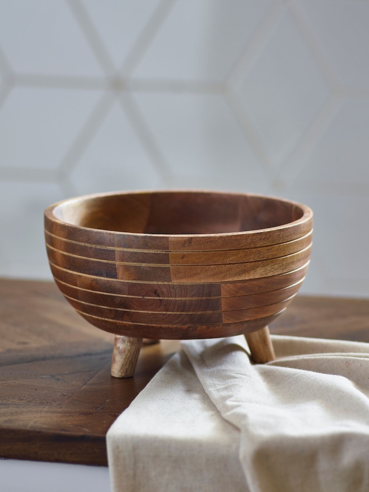 Natural Mango Wood Footed Fruit Bowl - Image 2 of 5