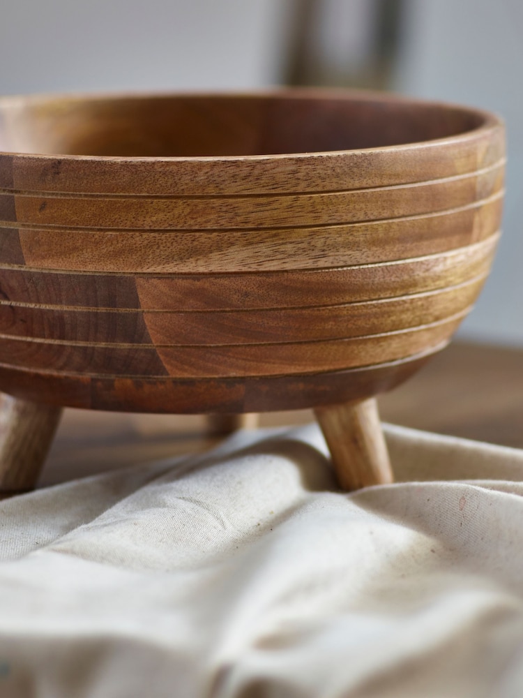 Natural Mango Wood Footed Fruit Bowl - Image 3 of 5