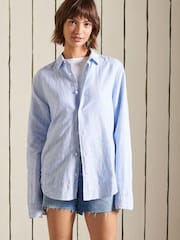 Superdry Blue Organic Cotton Studios Loose Fit Linen Shirt - Image 1 of 4