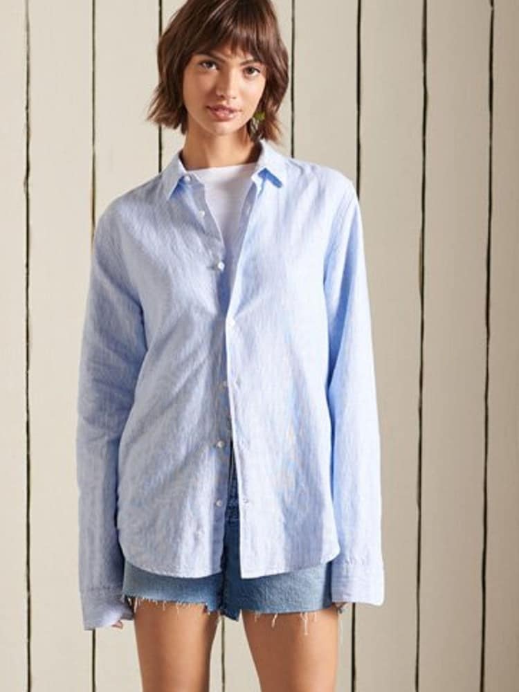 Superdry Blue Organic Cotton Studios Loose Fit Linen Shirt - Image 1 of 4
