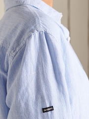 Superdry Blue Organic Cotton Studios Loose Fit Linen Shirt - Image 4 of 4