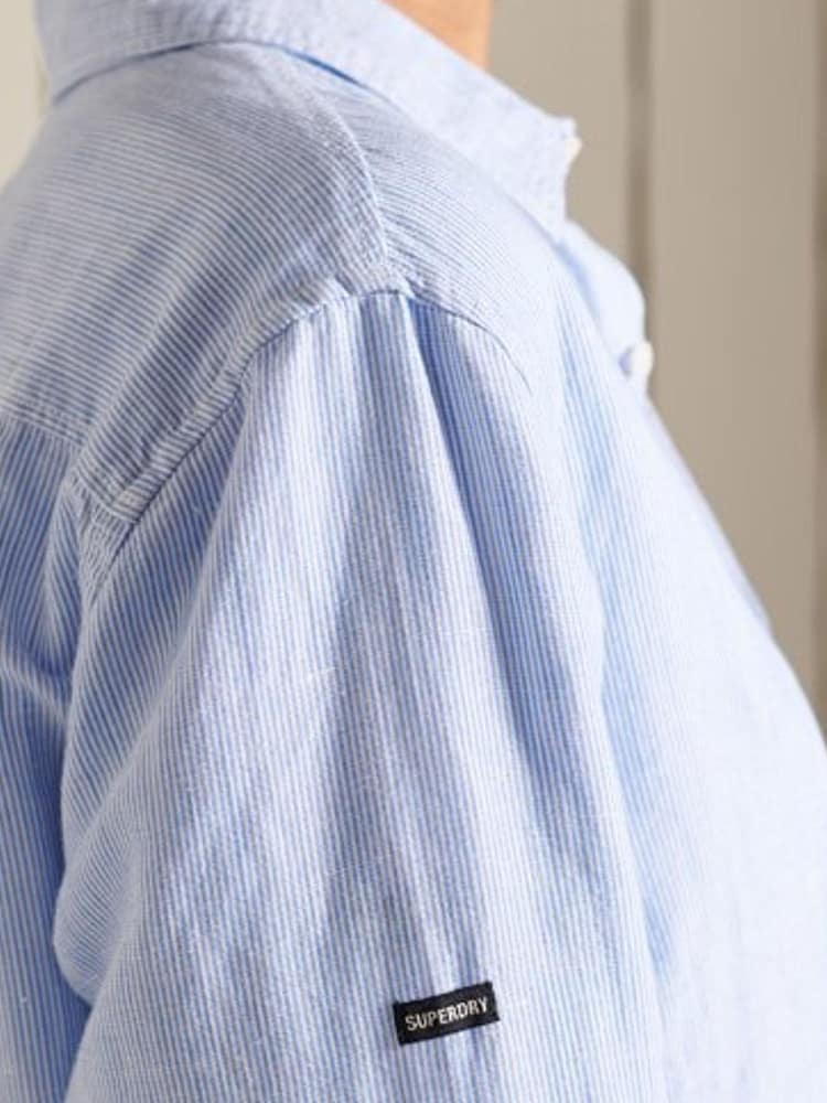 Superdry Blue Organic Cotton Studios Loose Fit Linen Shirt - Image 4 of 4