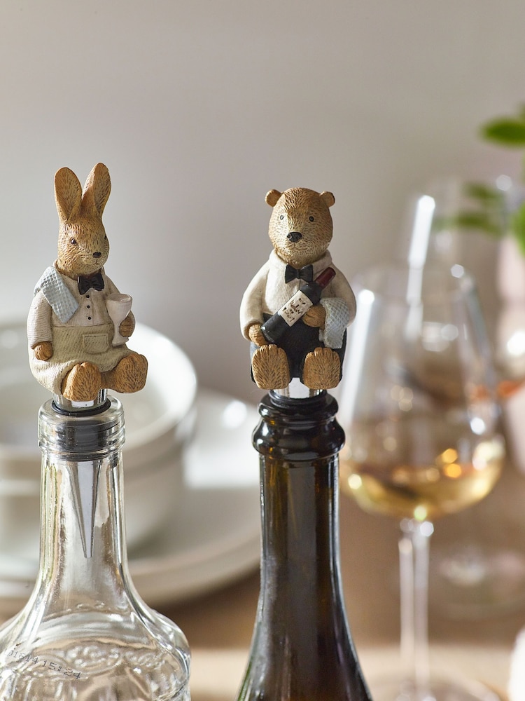 Set of 2 Natural Bunny and Bear Bottle Stoppers - Image 1 of 3