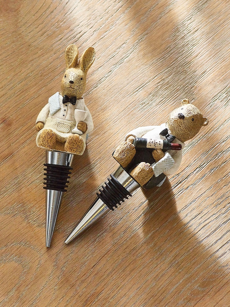 Set of 2 Natural Bunny and Bear Bottle Stoppers - Image 2 of 3