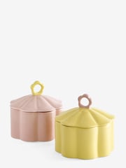 Set of 2 Pink/Yellow Flower Nibble Bowls - Image 4 of 4