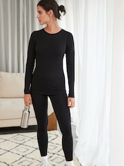 Black Rib Fleece Leggings - Image 1 of 7