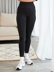 Black Rib Fleece Leggings - Image 2 of 7