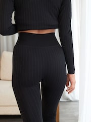 Black Rib Fleece Leggings - Image 4 of 7