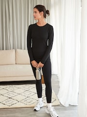 Black Rib Fleece Thermal Long Sleeve Top - Image 2 of 7