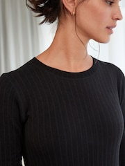 Black Rib Fleece Thermal Long Sleeve Top - Image 5 of 7